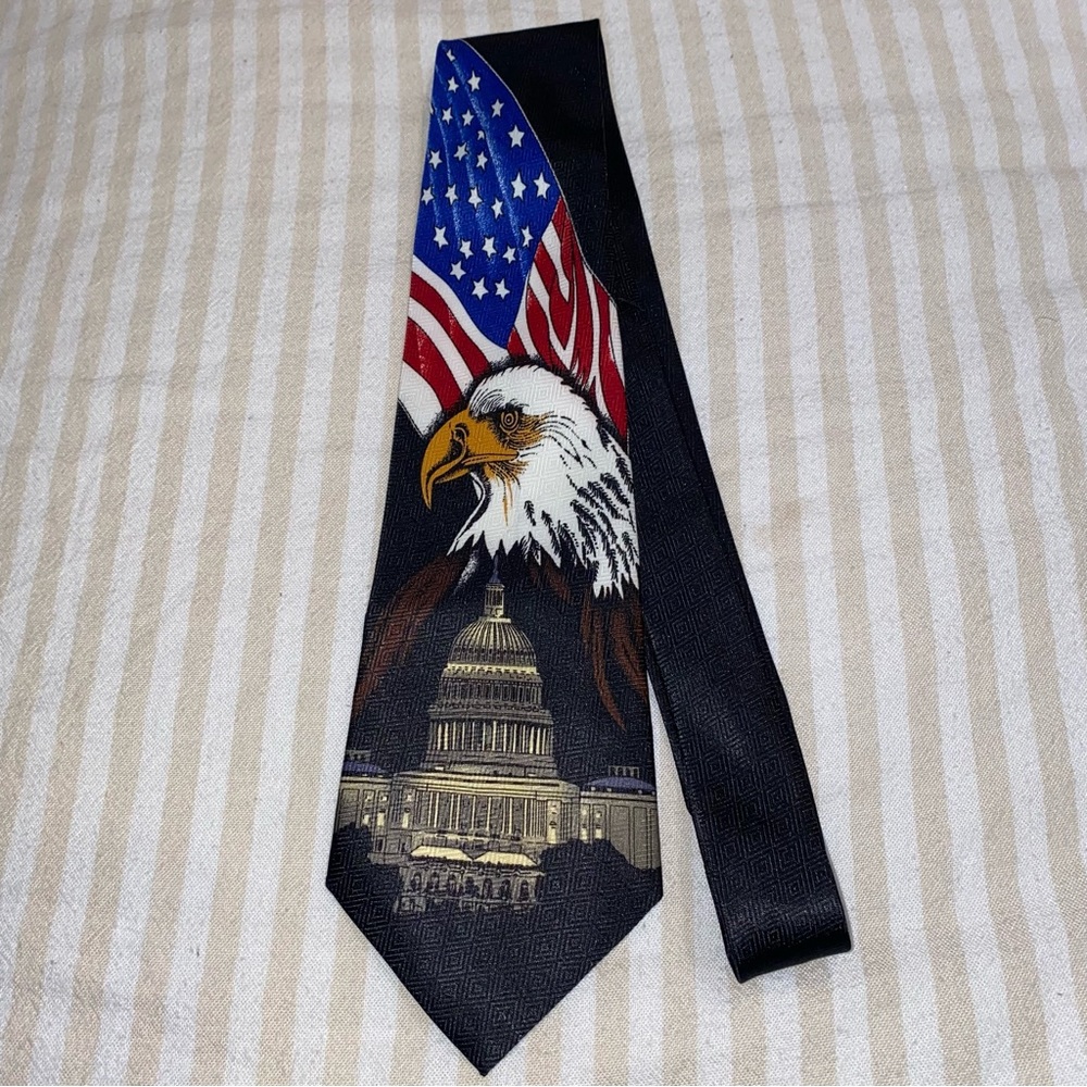 Patriotic white house american flag bald eagle Graziano vintage tie